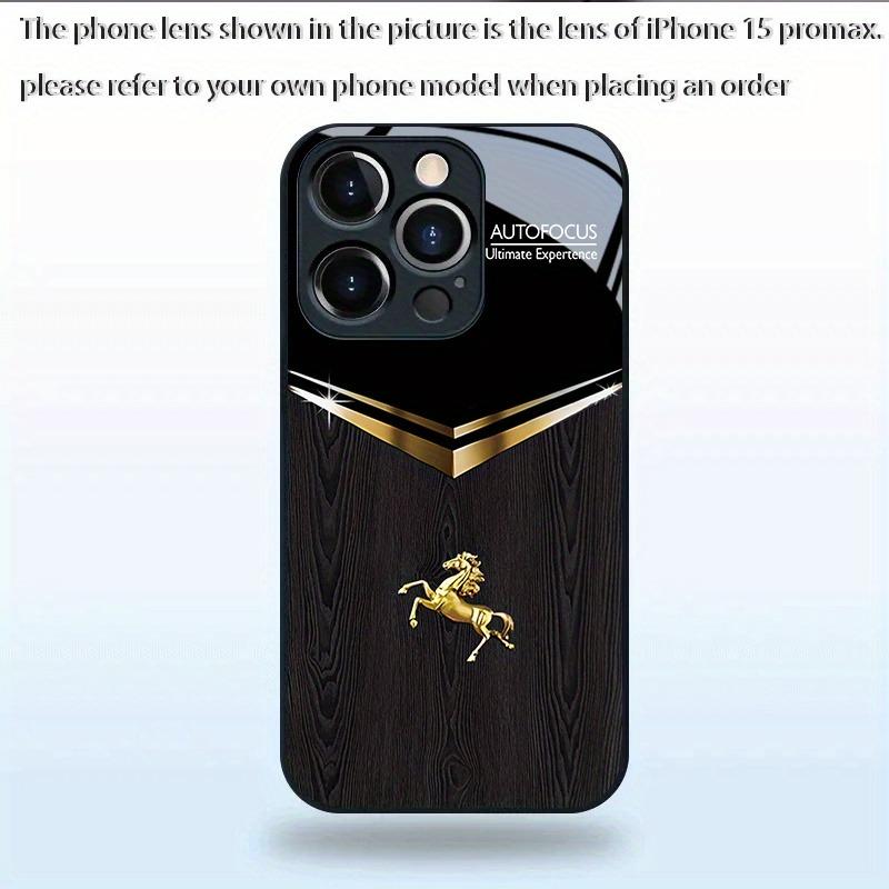 Black Gold Horse Pattern Tempered Glass Black Phone Case For iPhone 17 16 15 14 13 12 11 Pro Max 17 Air 7 8 Plus XR XS X Cover