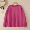 ZANZEA Women Casual Round Neck Solid Color Long Sleeve Blouse