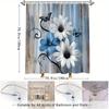 1Pc Butterfly And Flower Shower Curtain With Artistic Design, Polyester Fabric, Bathroom Decor Included, 12 Hooks,