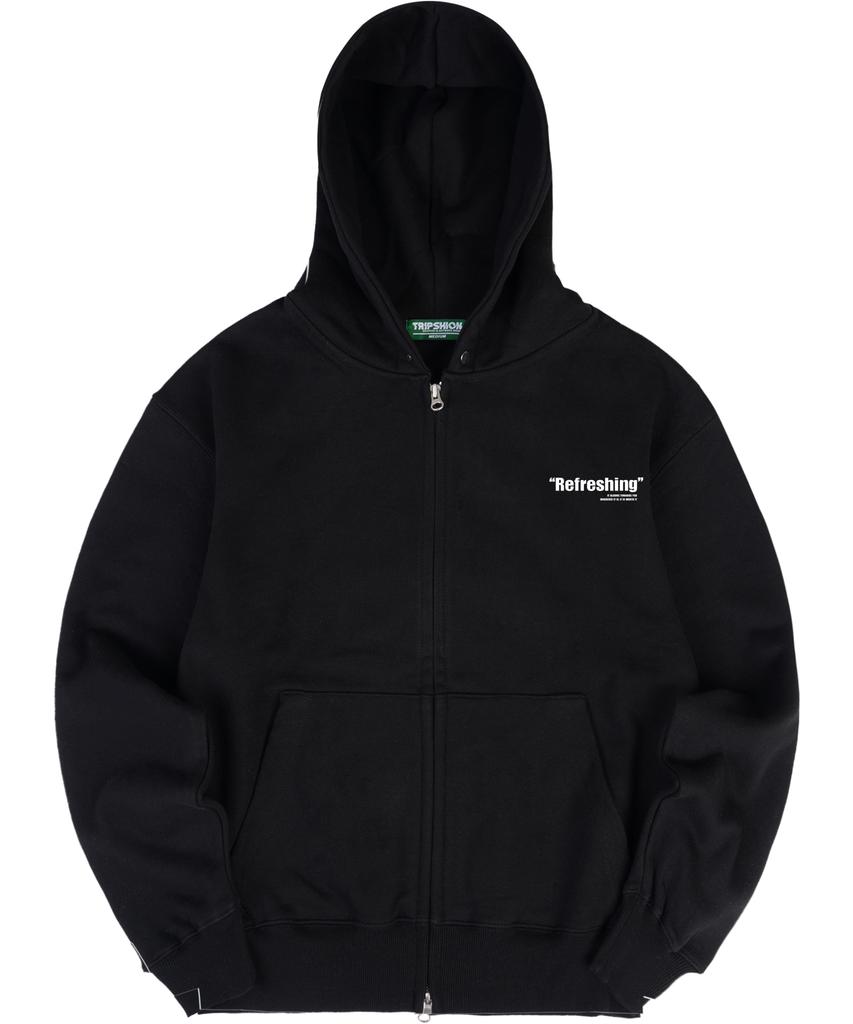Tripshion Refreshing Logo Heavyweight Zip-Up Hoodie (2-Way) - Black