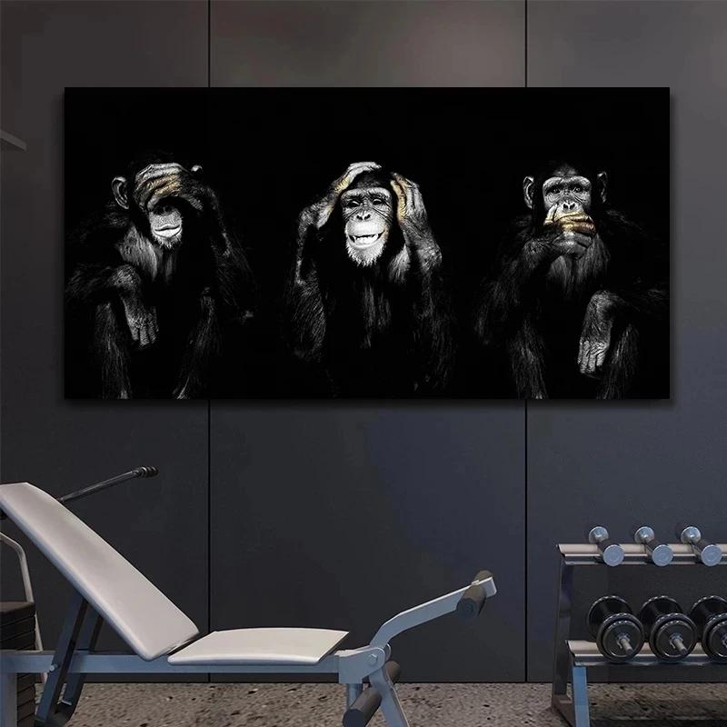Animal Poster Large Size Posters Canvas Painting Wall Art Dark 3 Funny Monkey Posters and Prints for Living Room Home Decoration