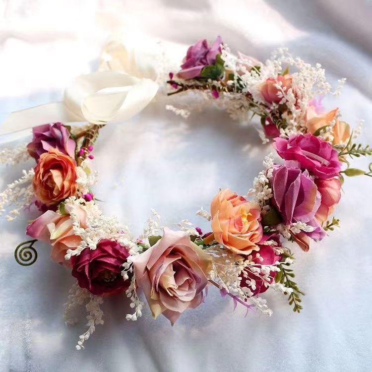 New bridal wreath travel holiday rose dried flowers forest fairy beauty simulation flower studio photography versatile temperament
