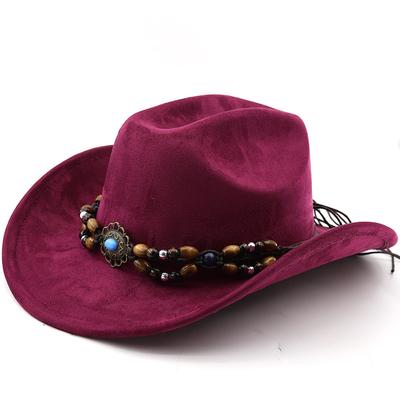 Böhmischer Western-Cowboyhut für Männer und Frauen, Wildleder-Jazzhut im tibetischen Stil, Fedora mit breiter Krempe