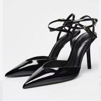 Pointed Toe Patent Leather Party Women Pumps Sexy Ankle Strap  Plus Size Stilettos High Heels Luxury Dress Shoes for Lady