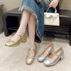 High heels silver inner height increase ballet thick heel single shoes women's summer new skirt Mary Jane shoes