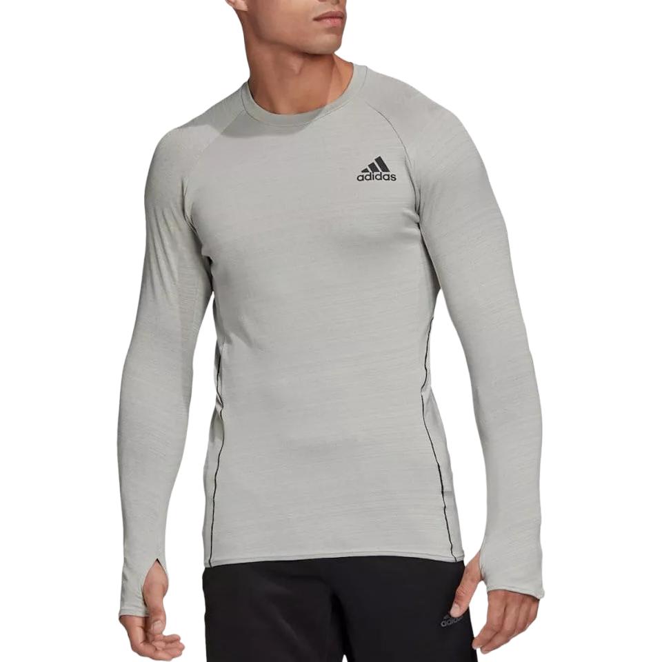 Adidas Logo Print Solid Color Thumb Hole Running Long Sleeve T-Shirt Men Tops Light-Grey GC6732