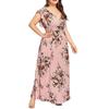 Women's Casual Floral Print V-Neck Ruffle Sleeveless Plus Size Dress Long