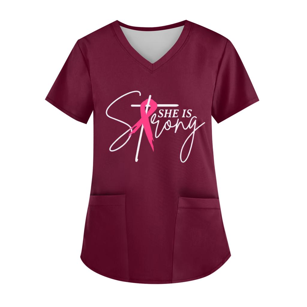 Women's V-Neck Short-Sleeve Pocketed Top With Side Slit