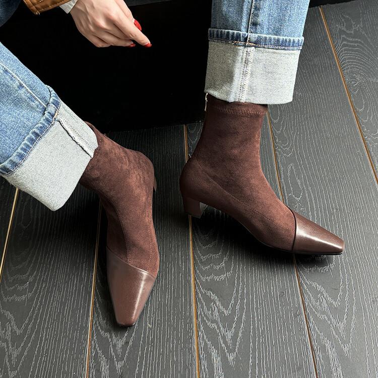 Giant Beauty~ Coarse Heel Short Boots Women's New 2025 Autumn and Winter Suede Boots Square Head Short Boots Design Skinny Women's Boots