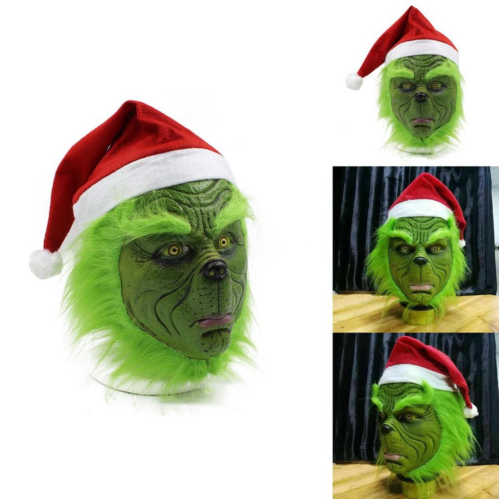 Rascal Grünes Monster Der Grinch Maske Mit Weihnachtsmütze Für Erwachsenen Cosplay Spaß
