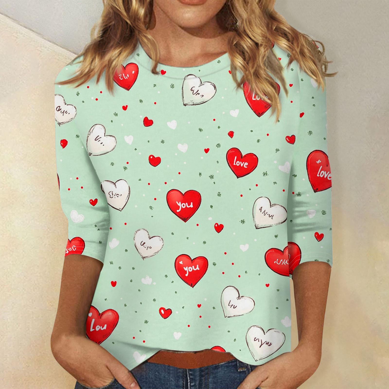 

Женские топы с рукавом три четверти, рубашка на День святого Валентина, круглая горловина, свободная повседневная рубашка XXL