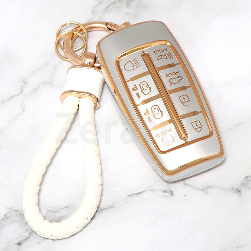 Soft Tpu Car Key Case For Genesis Keyless Fob Cover Keychain 8 Buttons Accessories For Hyundai Gv80 Gv90 G70 G80 G90 Gv70