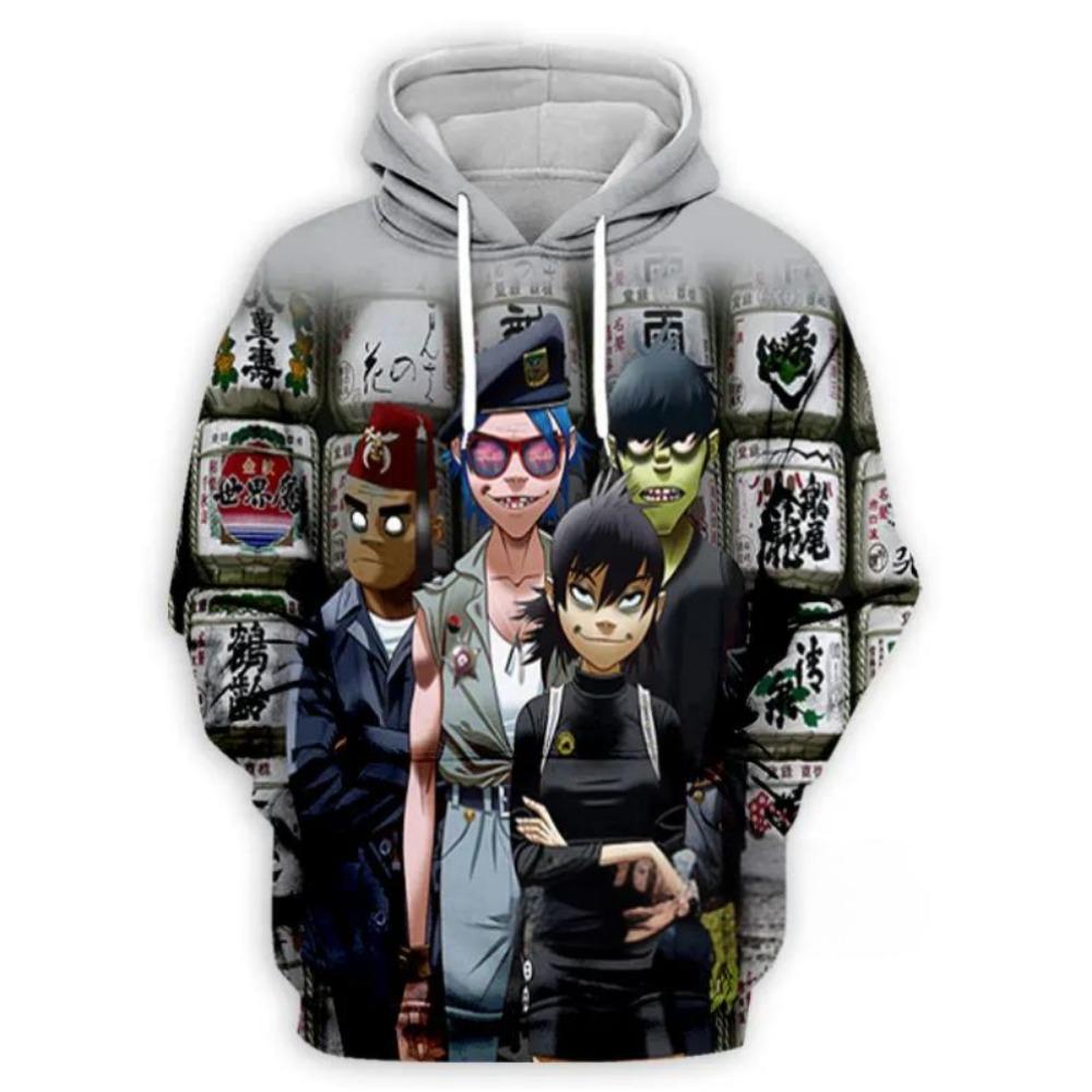 Mikina s kapucí Gorillaz Band s 3D potiskem pro děti, ležérní nadměrný Y2k Harajuku top s kapucí, chlapecká mikina