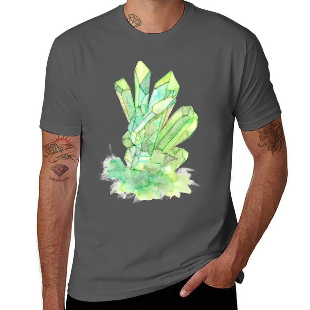 Watercolor Crystals Inclusion Series 4 Green Tshirt Graphic Print Short Sleeve Tshirt