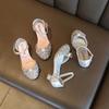 Girls High Heels for Kids Party Wedding Evening Dress Shoes Fashion Bow Diamond Crystal Shoes Princess Stockings Girl Sandals