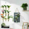Retro Wood Frame Vase Wall Hanging Transparent Glass Vase Glass Planter Plant Vase  Office