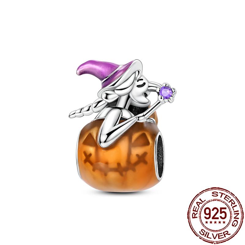 Gothic Charms Copper Pumpkin Calavera Colorida Beads Fit Snake Chain Bracelet Necklace Halloween Women Diy Jewelry