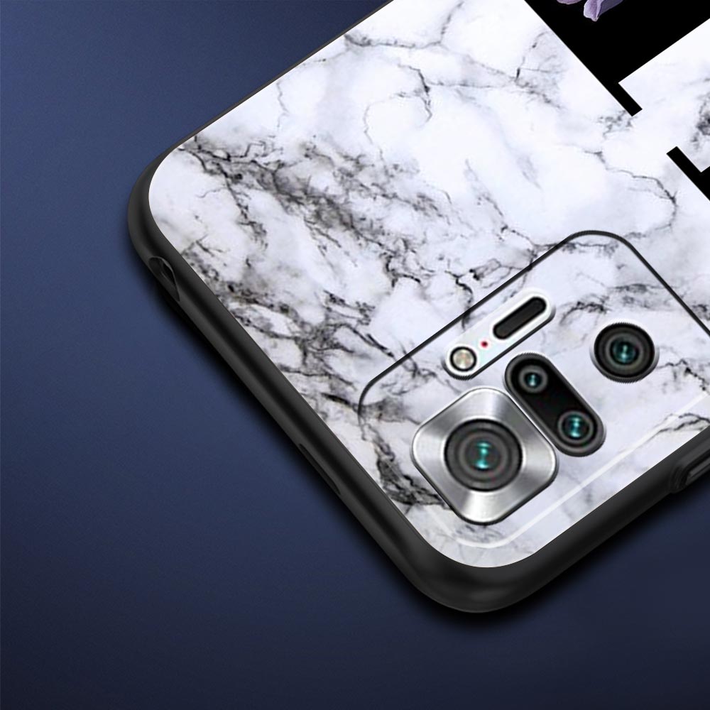 Letters Flower English Marble Phone Case For Xiaomi Redmi Note 14 13 5G 10 11 12 Pro Plus 4G 14C 13C 12C 10C Black Cover