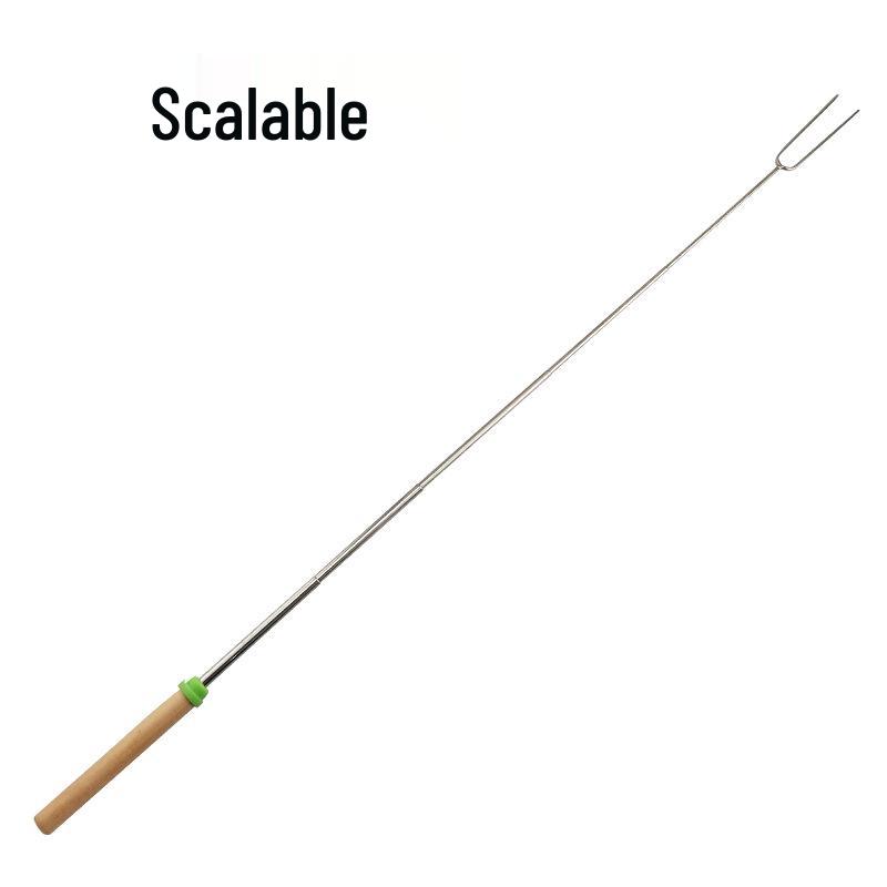 Telescopic Stainless Steel Barbecue Fork Set with Wooden Handle - 4 Colors