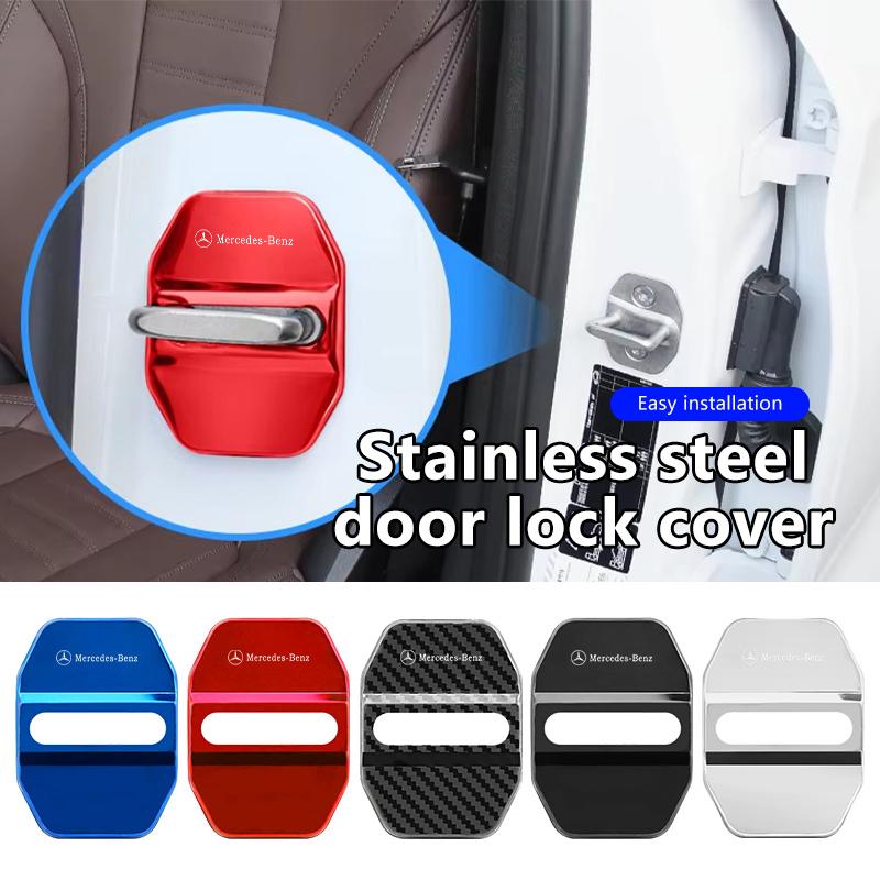 For Benz Stainless Steel Car Door Lock Buckle Cover Protective Covers Accessories CLS SLK Sport ML C200 C260 C300 W205 CITAN