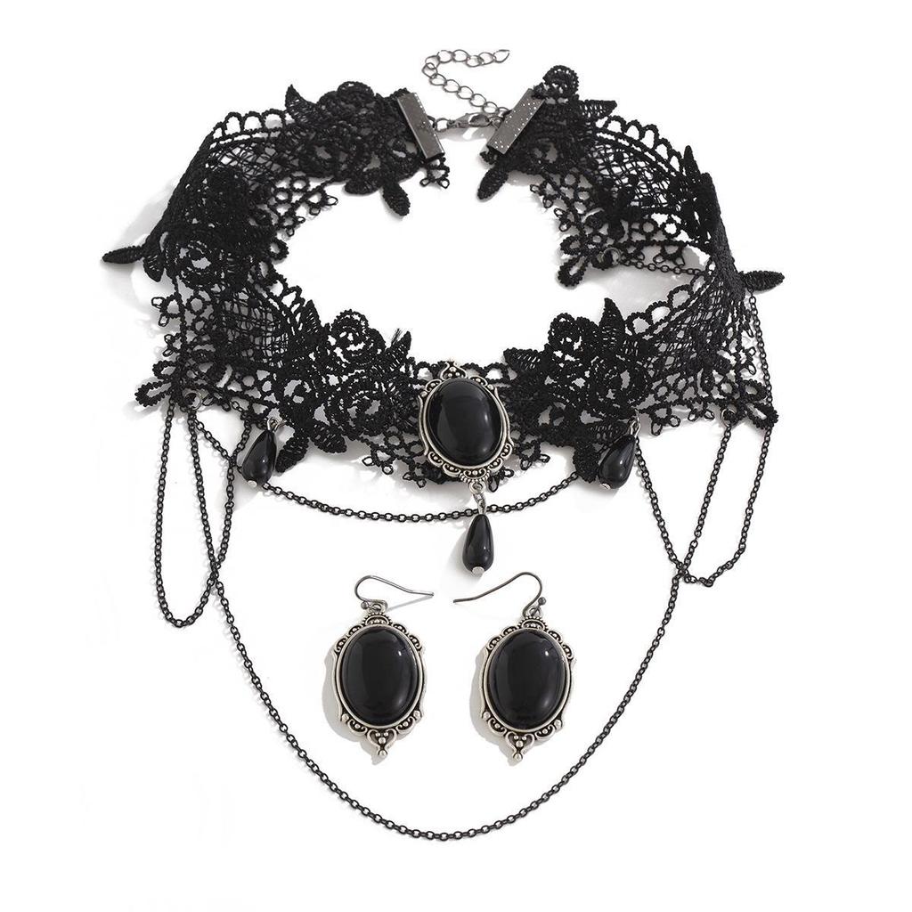 Gothic Moon Alloy Necklace Set: Multi-Layer Female Lace Tassel