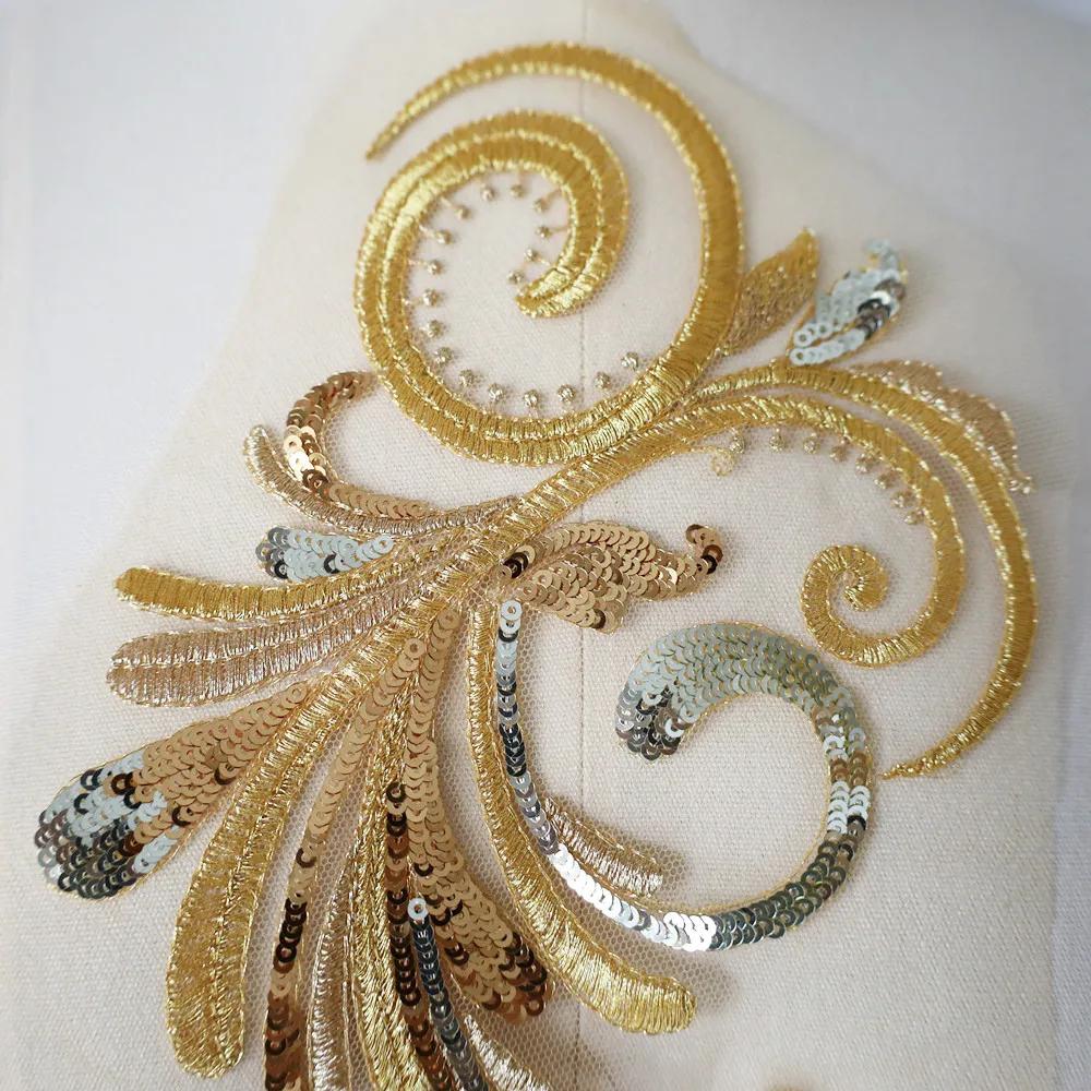 Embroidery Sequin Flower Applique Lace Fabric Trim Mesh Collar For Wedding Bridal Gown Sewing Patch Party Dress Decor DIY Crafts