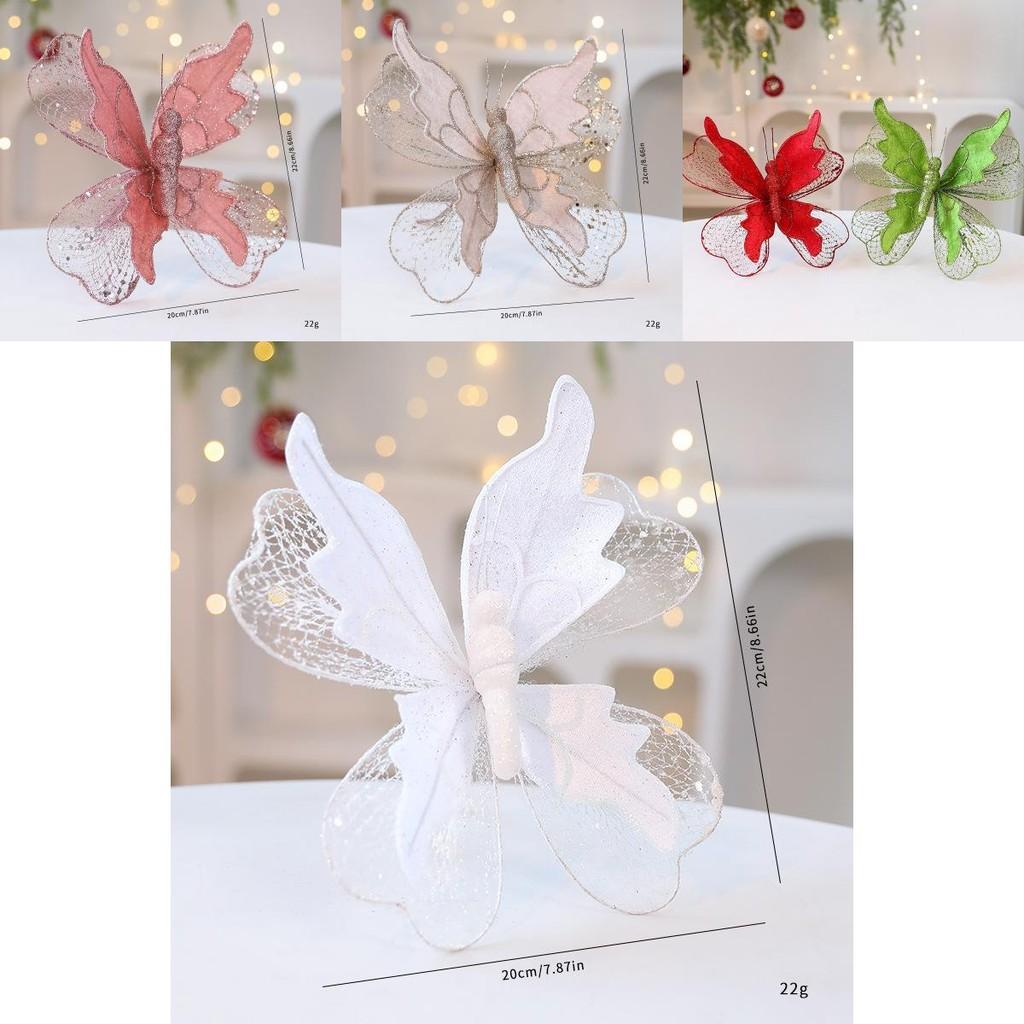 Christmas Butterfly Ornament Fabric Glitter Sequin Deco For Holiday Decor