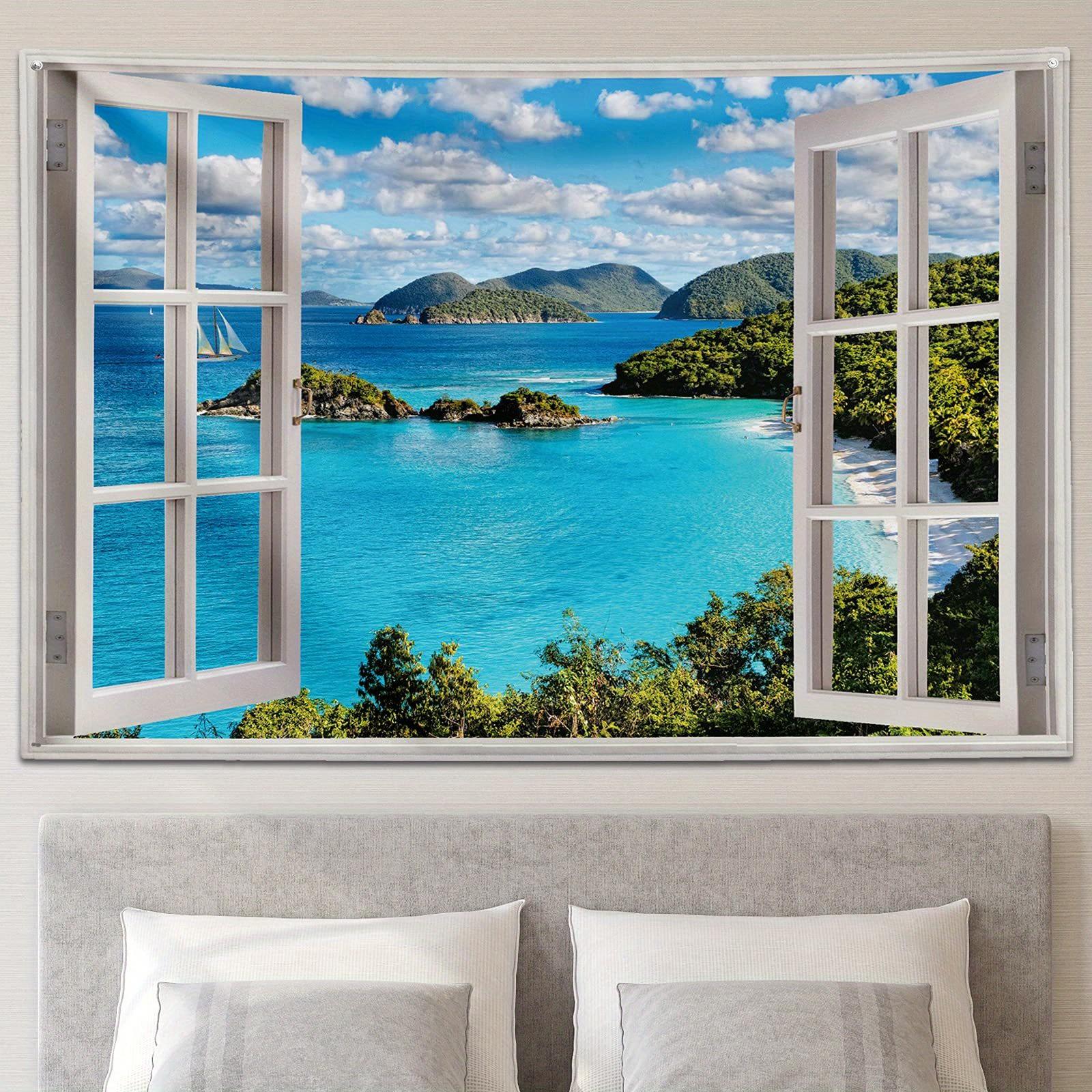 A natural landscape background blue ocean beach print background decorative wall art decoration (as the picture,100x150cm)