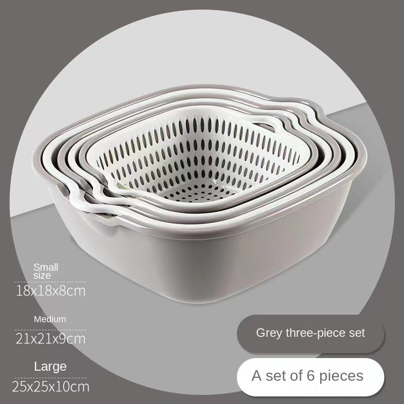 2/6/8PC Nestable Double-Layer Drain Basket Set - Durable Plastic Strainers for Efficient Fruit and Vegetable Washing - Kitchen M