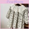 Floral Long Sleeved Dress With Lace Doll Collar Design For Childrens Casual Wear