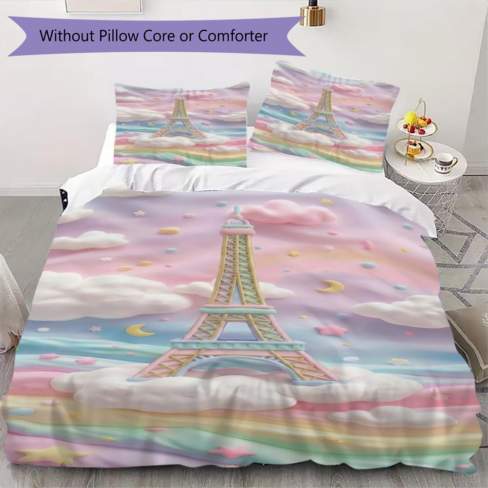 Set Copripiumino con Motivo Torre Eiffel di Parigi Copripiumino Federa Decorazione per la Casa Regalo di Compleanno (1 * copripiumino + 2 * federe senza imbottitura)84