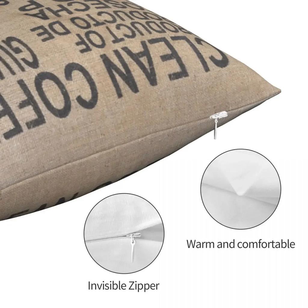 Guatemala Clean Burlap Jute Coffee Sack Pillowcase Polyester Zip Decor Throw Pillow Case Home Cushion Cover 45x45cm 18x18Inch