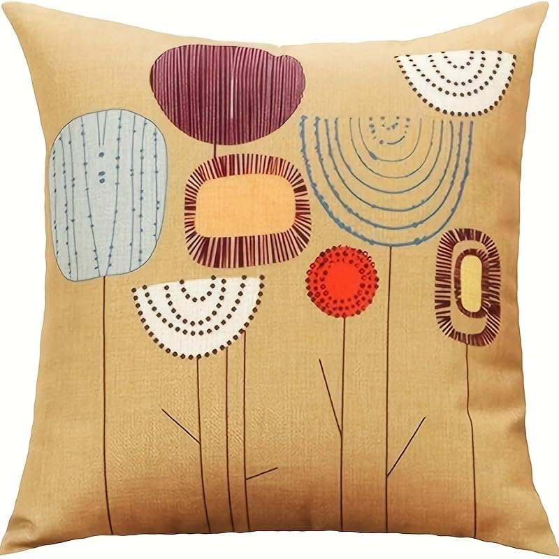 4 Stück zweiseitige Mid-Century Modern Blumen-Kissenbezüge, Abstrakter Geometrischer Kunstdruck Überwurf-Kissenbezüge (Keine Einlagen)