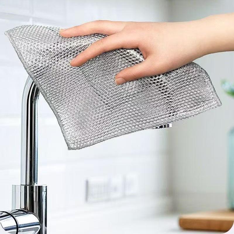 Steel Wire Cleaning Cloth Kitchen Rag Non-scraping Dish Towel Double-sided Household Stove Pot Cleaning Towel Silver 1pcs/5pcs/10PCS
