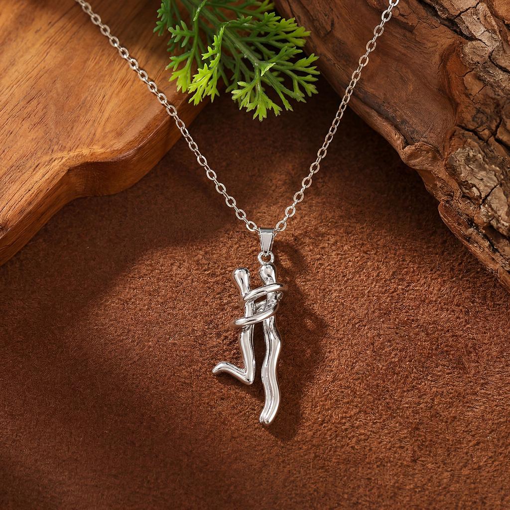Necklace: Boys and Girls Hugging Each Other. Couple's Double-color Necklace. Minimalist and Niche Design. Unique Collar Chain.