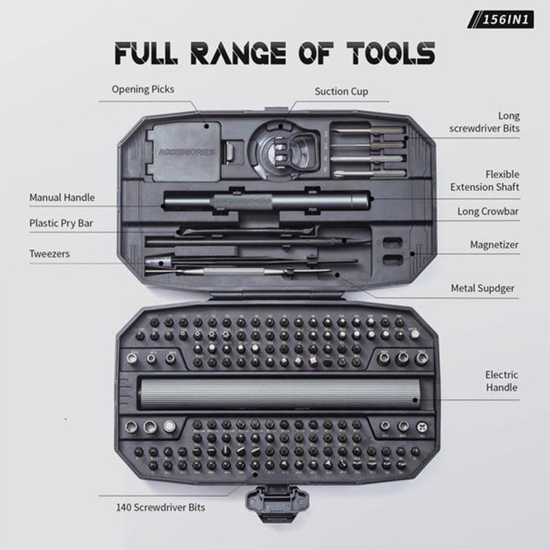 156 in 1 Precision Electric Screwdriver Set Multi-function Power Repair Tool Kit with 140 Magnetic Drill Bits for Phone Watch PC