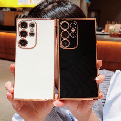 Solid Color Plating Glossy Case For Samsung Galaxy S24 FE S23 Ultra S22 S21 A55 A16 A54 A35 A34 A15 Lens Protection TPU Soft Shockproof Phone Cover