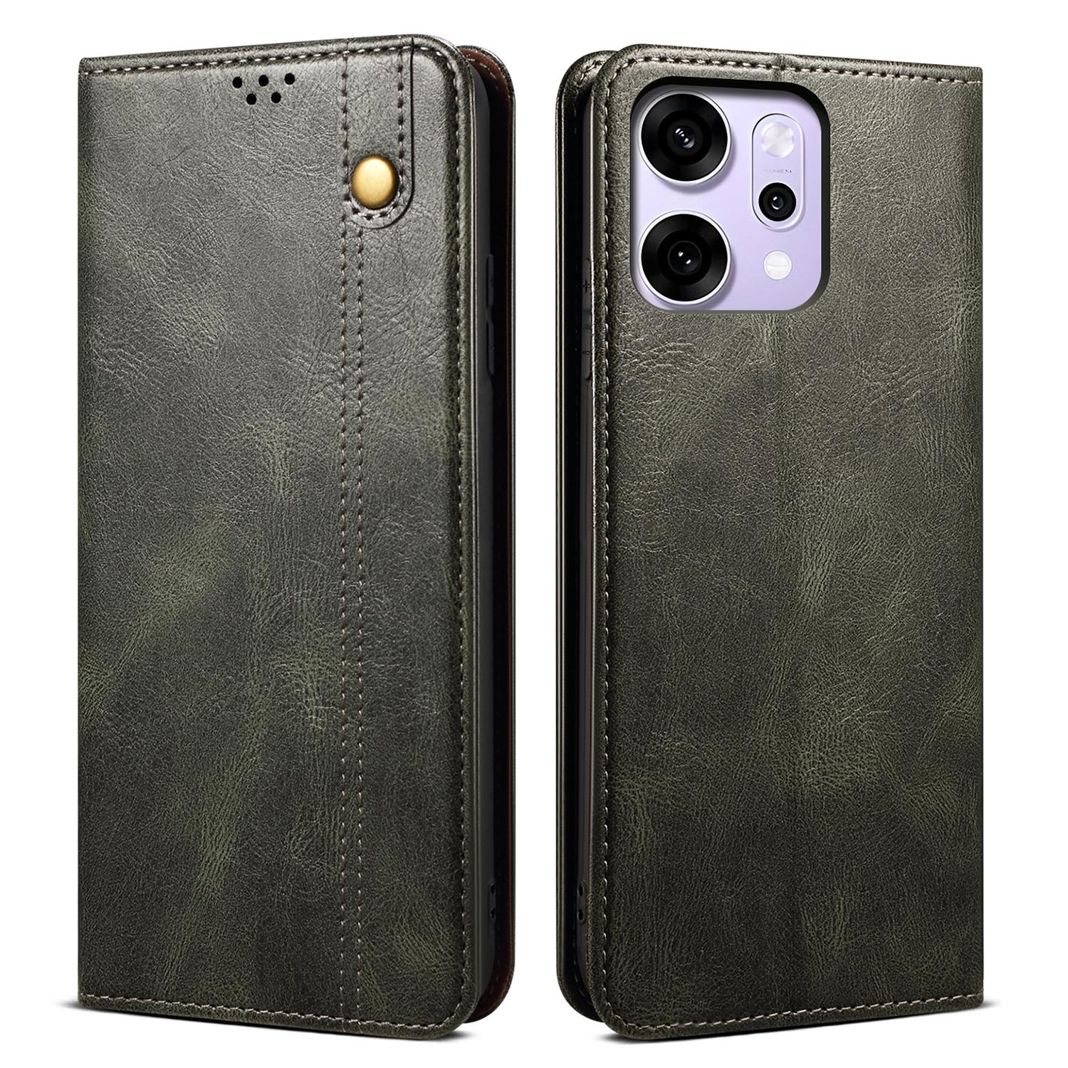 

Для Oppo Reno14 Pro 5G (Глобальный) Чехол Текстура Crazy Horse Вощеная Кожа Кошелек Подставка Чехол для телефона Green