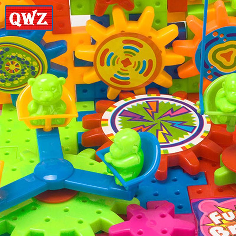 QWZ 81 PCS Electric Gears 3D Model Building Kits Plastic Brick Blocks Educational Toys For Kids Children Gifts
