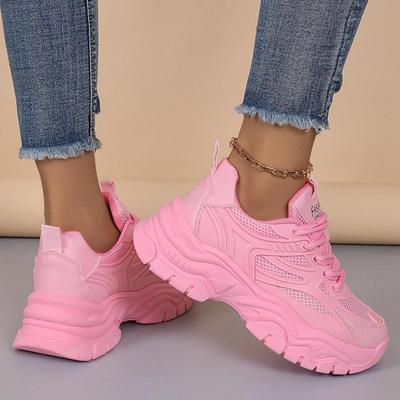 Frühling Damen Rosa Plateau-Sneaker Dicke Sohle Sportschuhe Damen Chunky Sneakers Lässige Atmungsaktive Damen Design-Sneaker