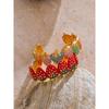 Eetit Red & Colorful Enamel Strawberry Sweet Open Cuff Bracelet Bangle Hot Style Stainless Steel Golden Wrist Fruit Jewelry