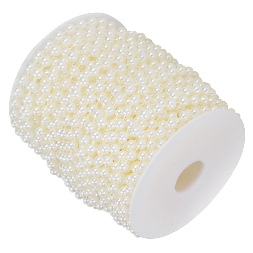Faux Pearl Bead Garland String Round DIY Decoration Craft Clothing Accessories 6mm 25Meter RollBeige