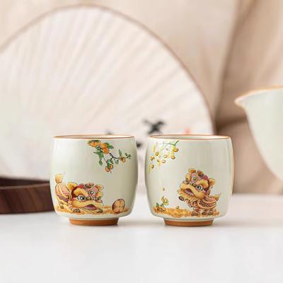 Grass And Wood Ash Guochao Lion Dancing Master Cup Single Cup Ceramic Men'S Exquisite Tea Cup Retro Tea Tasting Cup Kung Fu Tea Set