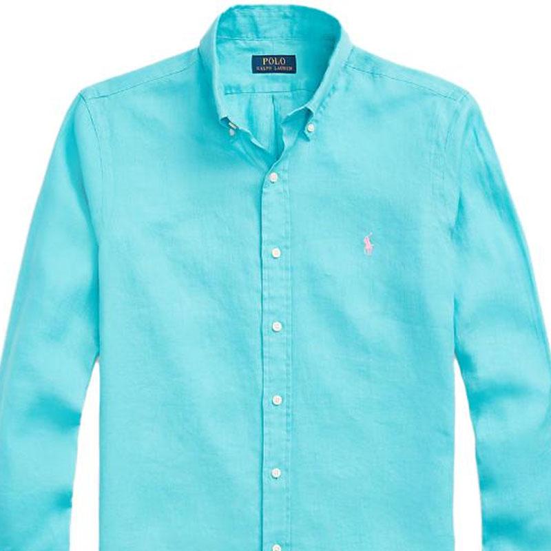 Polo Ralph Lauren SS23 Camisa de Manga Larga de un Solo Botón de Color Sólido con Logo para Hombre Camisas Azul MNPOWOV16822867-400