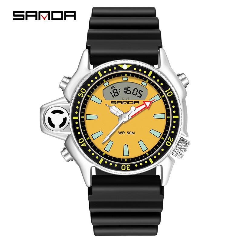 Sanda Trendy European  American Large Dial Sports Multifunctional Outdoor Waterproof Watch