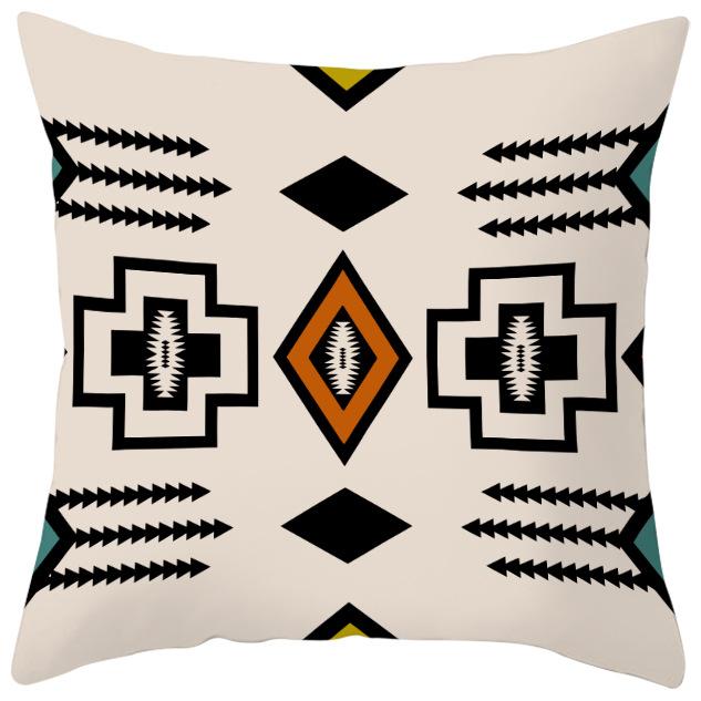 New Ethnic Style Pillow Cover Bohemian Color Geometric Pattern Peach Leather Velvet Retro Pillow Cushion Cover