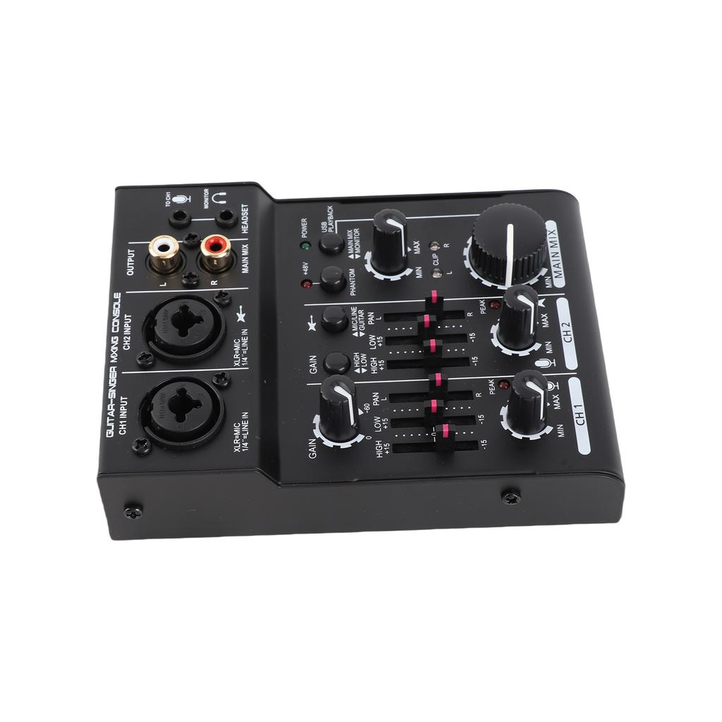 Mini 2 Channel Sound Card Mixing Console Digital Sound Mixer Built In 48V Phantom Power 5V USB Powered for Home Studio