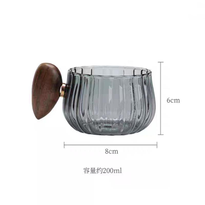 200ml Stripe Heat-resistant High Boron Silicon Glass Coffee Mug With Wooden Handle Ice American Latte Cup Breakfast Milk Tea Cup