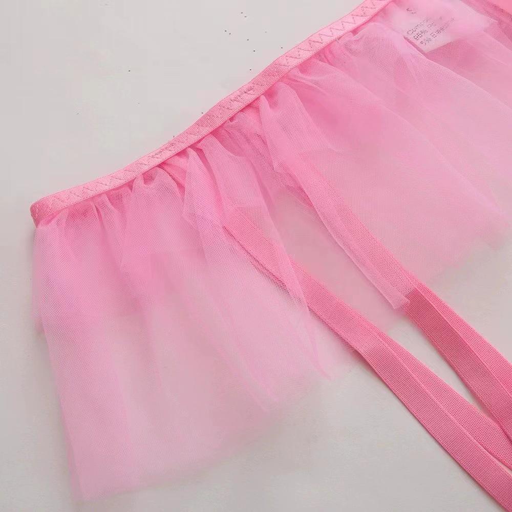 Pink Lace Embroidery Backless Stocking 3-Piece Set for Women