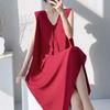 Retro style floral nightdress with chest pad women's summer thin anti-bumping loose large size can be worn outside loungewear skirt